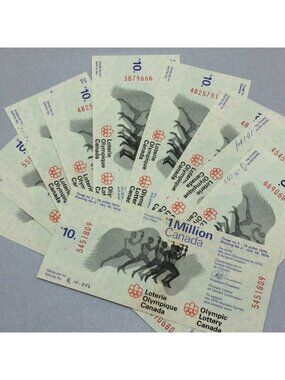 Ten $10 Olympic Lottery Tickets July 1974 Drawing 2 Canada 1 Million Montreal
